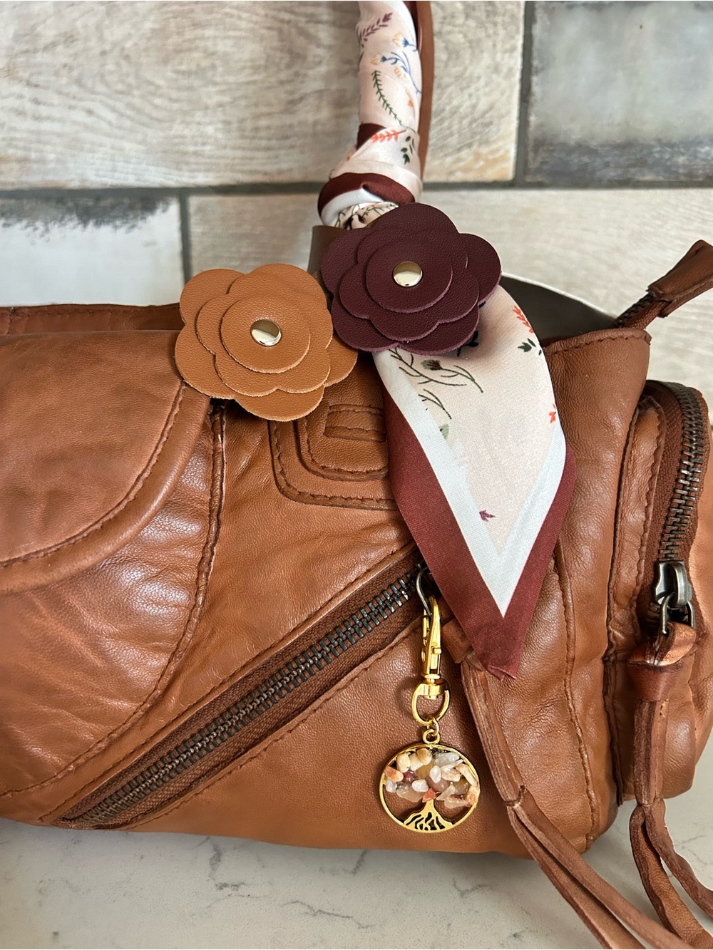 NWT Free People Sabo East West Bag in Saddle with Included Bags Charms & Scarf - Picture 8 of 16